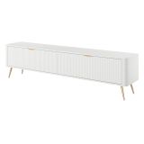 Mobile Porta tv Bianco oro 2 Ripiani 2 Ante 200x38x51h cm, Ante Effetto Rigato con Piedini - Kala