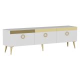 Mobile Porta tv Bianco oro 3 Ante 3 Vani 150x30x45h cm, Apertura a Ribalta - Fiore