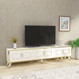 Mobile Porta tv Bianco oro 3 Ante 3 Vani 180x30x45h cm, Apertura a Ribalta - Liberi
