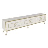 Mobile Porta tv Bianco oro 3 Ante 3 Vani 180x30x45h cm, Apertura a Ribalta - Liberi