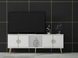 Mobile Porta tv Bianco oro 4 Ante 3 Vani 120x30x45h cm, Apertura a Ribalta - Ravarino