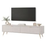 Mobile Porta tv Bianco oro un Ripiano 2 Ante 163x38x51h cm, Ante Effetto Rigato con Piedini - Kalase