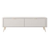 Mobile Porta tv Bianco oro un Ripiano 2 Ante 163x38x51h cm, Ante Effetto Rigato con Piedini - Kalase