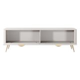 Mobile Porta tv Bianco oro un Ripiano 2 Ante 163x38x51h cm, Ante Effetto Rigato con Piedini - Kalase