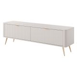 Mobile Porta tv Bianco oro un Ripiano 2 Ante 163x38x51h cm, Ante Effetto Rigato con Piedini - Kalase