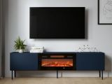 Mobile Porta tv blu un Ripiano 2 Ante 200x42x57h cm, Caminetto Incluso - Vermezzo