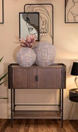 Mobile porta TV Bollengo, Credenza da soggiorno, Armadio basso per TV, Base parete attrezzata, 100x42 h110 cm, Grigio e Marrone