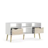 Mobile porta TV Brigitte, Credenza da soggiorno, Armadio basso per TV, Base parete attrezzata, 117x39 h57 cm, Bianco e Quercia