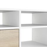 Mobile porta TV Brigitte, Credenza da soggiorno, Armadio basso per TV, Base parete attrezzata, 117x39 h57 cm, Bianco e Quercia