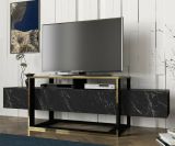 Mobile porta TV Callisto, Supporto per televisione da salotto, Credenza bassa da soggiorno, Base porta TV, 160x46h50 cm, Nero e Oro