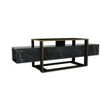 Mobile porta TV Callisto, Supporto per televisione da salotto, Credenza bassa da soggiorno, Base porta TV, 160x46h50 cm, Nero e Oro