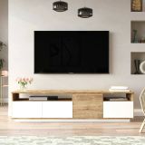 Mobile porta TV Carme, Supporto per televisione da salotto, Credenza bassa da soggiorno, Base porta TV, 180x45h45 cm, Quercia e Bianco