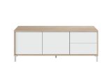 Mobile porta TV Cary, Credenza per televisione a 2 ante, Supporto TV da soggiorno, Mobile porta TV, Madia per salotto, 130x41h47 cm, Rovere e Bianco