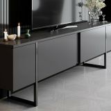 Mobile porta TV Centaurus, Supporto per televisione da salotto, Credenza bassa da soggiorno, Base porta TV, 180x30h50 cm, Antracite e Nero