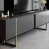 Mobile porta TV Centaurus, Supporto per televisione da salotto, Credenza bassa da soggiorno, Base porta TV, 180x30h50 cm, Antracite e Oro