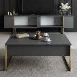 Mobile porta TV Centaurus, Supporto per televisione da salotto, Credenza bassa da soggiorno, Base porta TV, 180x30h50 cm, Antracite e Oro