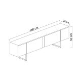 Mobile porta TV Centaurus, Supporto per televisione da salotto, Credenza bassa da soggiorno, Base porta TV, 180x30h50 cm, Bianco e Nero
