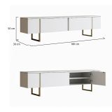 Mobile porta TV Centaurus, Supporto per televisione da salotto, Credenza bassa da soggiorno, Base porta TV, 180x30h50 cm, Bianco e Oro