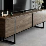 Mobile porta TV Centaurus, Supporto per televisione da salotto, Credenza bassa da soggiorno, Base porta TV, 180x30h50 cm, Noce e Nero