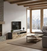 Mobile porta TV Claudio, Credenza bassa da soggiorno, Base porta TV, 100% Made in Italy, cm 150x40h37, Ardesia e Acero