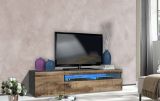 Mobile porta TV Claudio, Credenza bassa da soggiorno, Base porta TV, 100% Made in Italy, cm 150x40h37, Ardesia e Acero, con luce LED