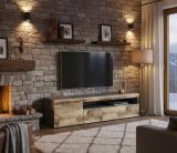 Mobile porta TV Claudio, Credenza bassa da soggiorno, Base porta TV, 100% Made in Italy, cm 150x40h37, Ardesia e Acero, con luce LED