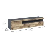 Mobile porta TV Claudio, Credenza bassa da soggiorno, Base porta TV, 100% Made in Italy, cm 150x40h37, Ardesia e Acero, con luce LED