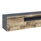 Mobile porta TV Claudio, Credenza bassa da soggiorno, Base porta TV, 100% Made in Italy, cm 150x40h37, Ardesia e Acero, con luce LED