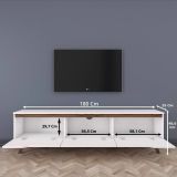Mobile porta TV Cor, Supporto per televisione da salotto, Credenza bassa da soggiorno, Base porta TV, 180x35h49 cm, Bianco e Noce