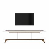 Mobile porta TV Cor, Supporto per televisione da salotto, Credenza bassa da soggiorno, Base porta TV, 180x35h49 cm, Bianco e Noce