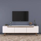 Mobile porta TV Cor, Supporto per televisione da salotto, Credenza bassa da soggiorno, Base porta TV, 180x35h49 cm, Bianco e Noce