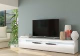 Mobile porta TV David, Credenza bassa da soggiorno, Base porta TV, 100% Made in Italy, cm 200x45h36, Bianco lucido, con luce LED