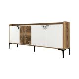 Mobile porta TV Deneb, Credenza da soggiorno, Armadio basso per TV, Base parete attrezzata, 180x35 h78 cm, Noce e Bianco