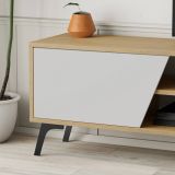Mobile porta TV Dione, Credenza da soggiorno, Armadio basso per TV, Base parete attrezzata, 180x36 h48 cm, Quercia e Bianco
