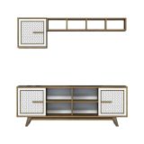 Mobile porta TV Diph, Supporto per televisione da salotto, Credenza bassa da soggiorno, Base porta TV, 160x35h56 cm, Noce e Bianco