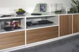 Mobile porta TV Dleott, cm 260x41h46, Bianco lucido e Noce