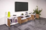 Mobile porta TV Dleott, cm 260x41h46, Bianco lucido e Noce