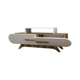 Mobile porta TV Dubh, Supporto per televisione da salotto, Credenza bassa da soggiorno, Base porta TV, 145x37h50 cm, Noce e Bianco