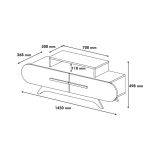 Mobile porta TV Dubh, Supporto per televisione da salotto, Credenza bassa da soggiorno, Base porta TV, 145x37h50 cm, Noce e Bianco