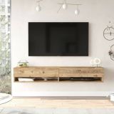 Mobile porta TV Eirene, Supporto per televisione da salotto, Credenza bassa da soggiorno, Base porta TV, 180x32h29 cm, Quercia