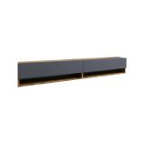 Mobile porta TV Eirene, Supporto per televisione da salotto, Credenza bassa da soggiorno, Base porta TV, 180x32h29 cm, Quercia e Antracite