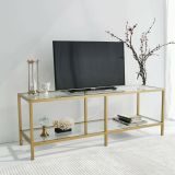 Mobile porta TV Electra, Supporto per televisione da salotto, Credenza bassa da soggiorno, Base porta TV, 130x40h45 cm, Oro