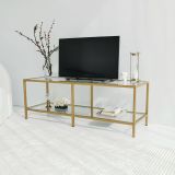 Mobile porta TV Electra, Supporto per televisione da salotto, Credenza bassa da soggiorno, Base porta TV, 130x40h45 cm, Oro