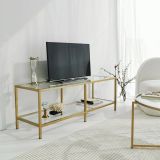 Mobile porta TV Electra, Supporto per televisione da salotto, Credenza bassa da soggiorno, Base porta TV, 130x40h45 cm, Oro