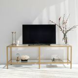 Mobile porta TV Electra, Supporto per televisione da salotto, Credenza bassa da soggiorno, Base porta TV, 130x40h45 cm, Oro