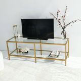 Mobile porta TV Electra, Supporto per televisione da salotto, Credenza bassa da soggiorno, Base porta TV, 130x40h45 cm, Oro
