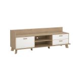 Mobile porta TV Eloise, Credenza da soggiorno, Armadio basso per TV, Base parete attrezzata, 51x182 h62 cm, Rovere e Bianco