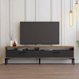 Mobile porta TV Eltanin, Supporto per televisione da salotto, Credenza bassa da soggiorno, Base porta TV, 180x47h35 cm, Noce e Antracite