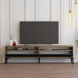Mobile porta TV Eltanin, Supporto per televisione da salotto, Credenza bassa da soggiorno, Base porta TV, 180x47h35 cm, Noce e Antracite