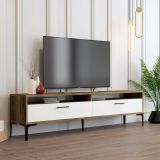 Mobile porta TV Eltanin, Supporto per televisione da salotto, Credenza bassa da soggiorno, Base porta TV, 47x35h180 cm, Noce e Bianco